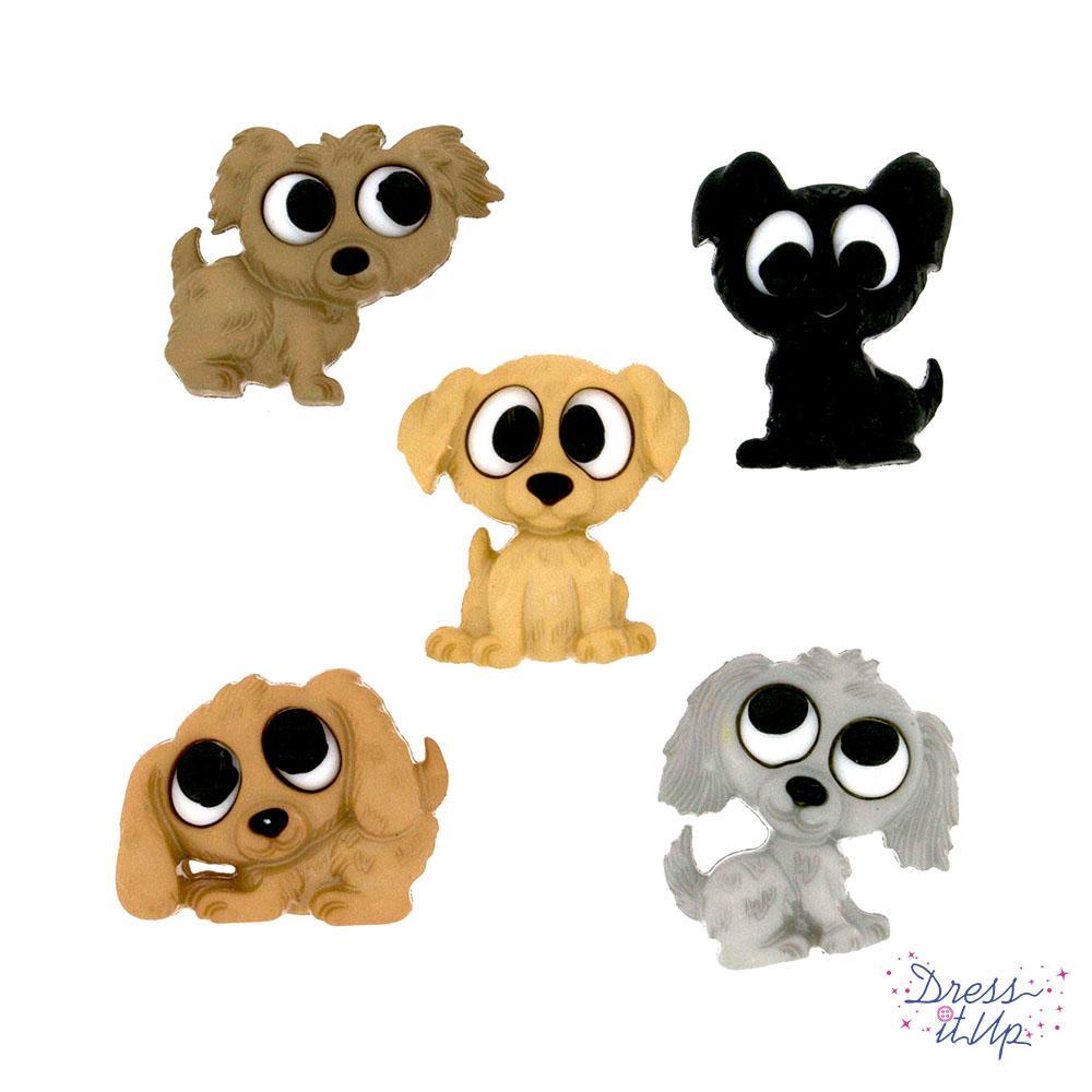 Dress It Up Buttons - Playful Puppies